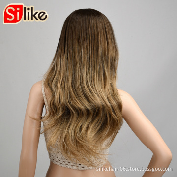 Silike 24"Wavy 3/4  Half Wig Clip in Hair Extensions Hair Synthetic Brown Wigs with Comb on a Mesh Head Net Omre Blonde wigs
